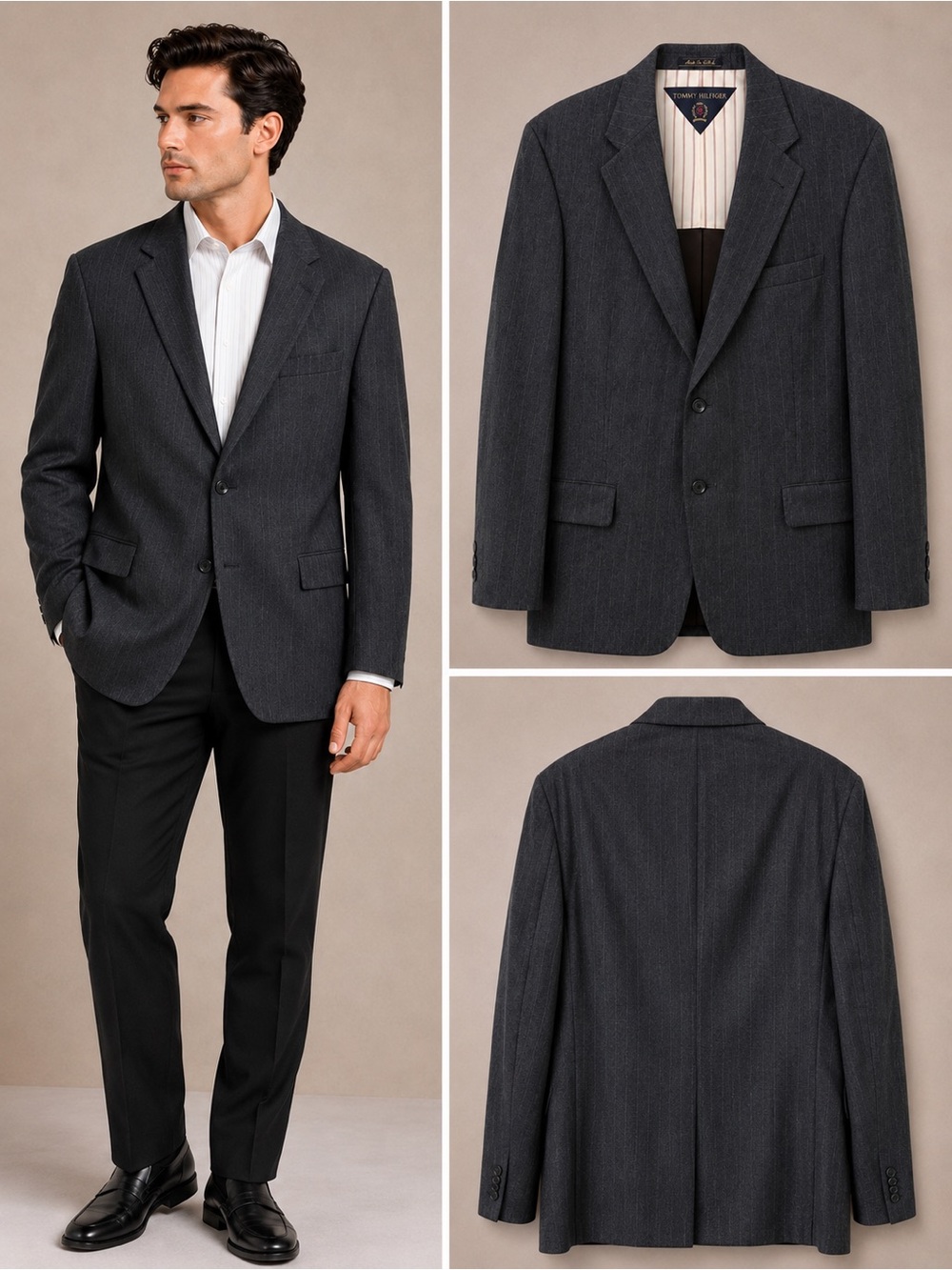 Vintage Tommy Hilfiger 100% Wool Pinstripe Blazer 42R Made in USA